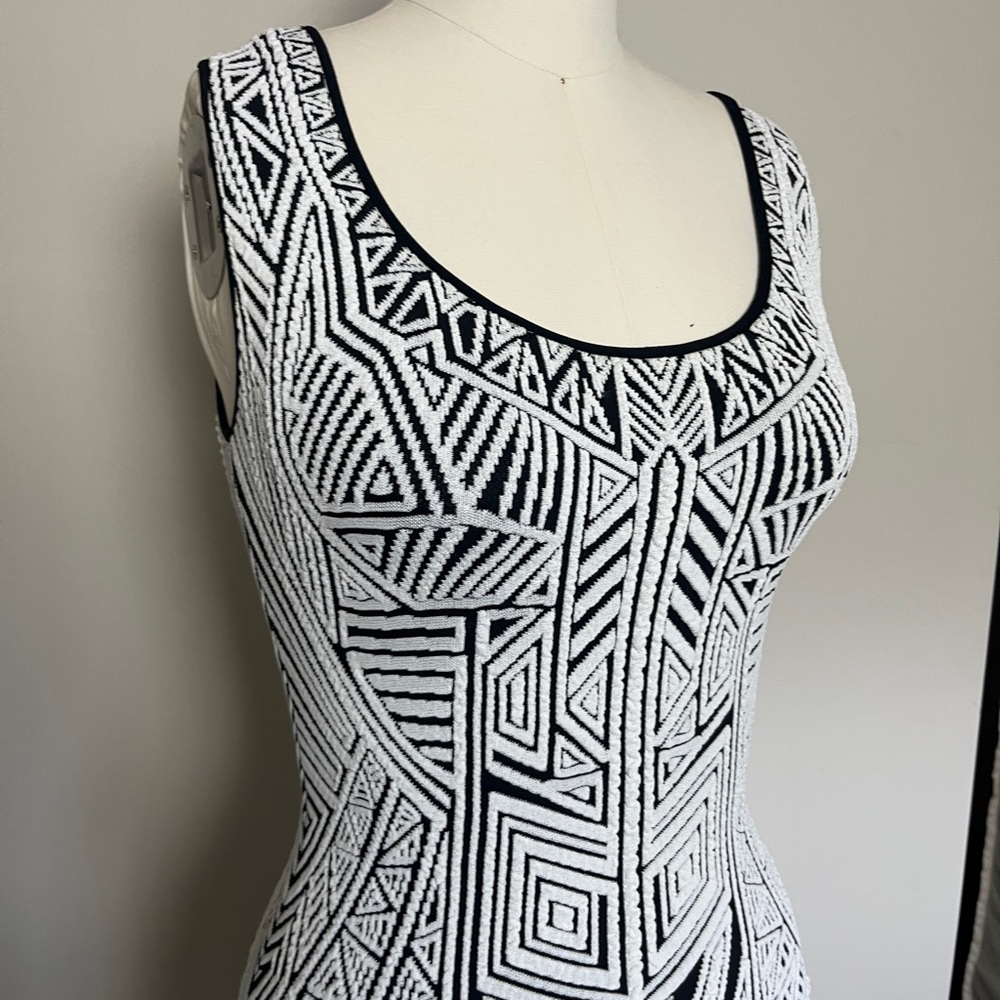 RVN Bodycon Small XS Geometric Black and White Dress